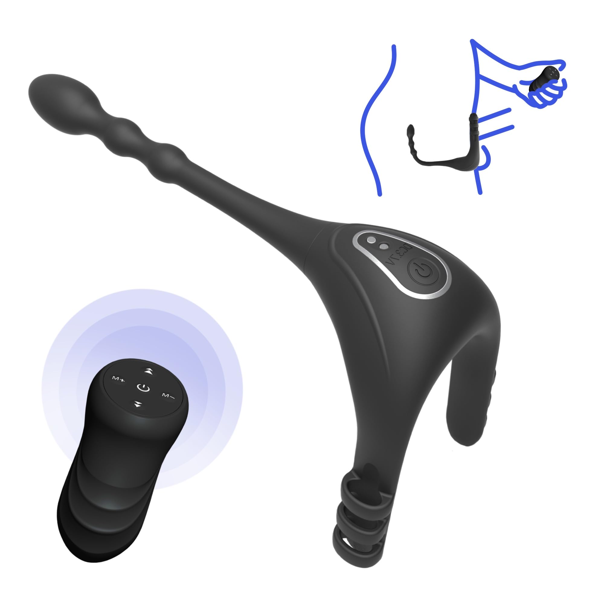 Vibrating Cock Ring Prostate Massager - Anal Sex Toys Vibrating Butt Plug with 10 Vibration Modes for Men