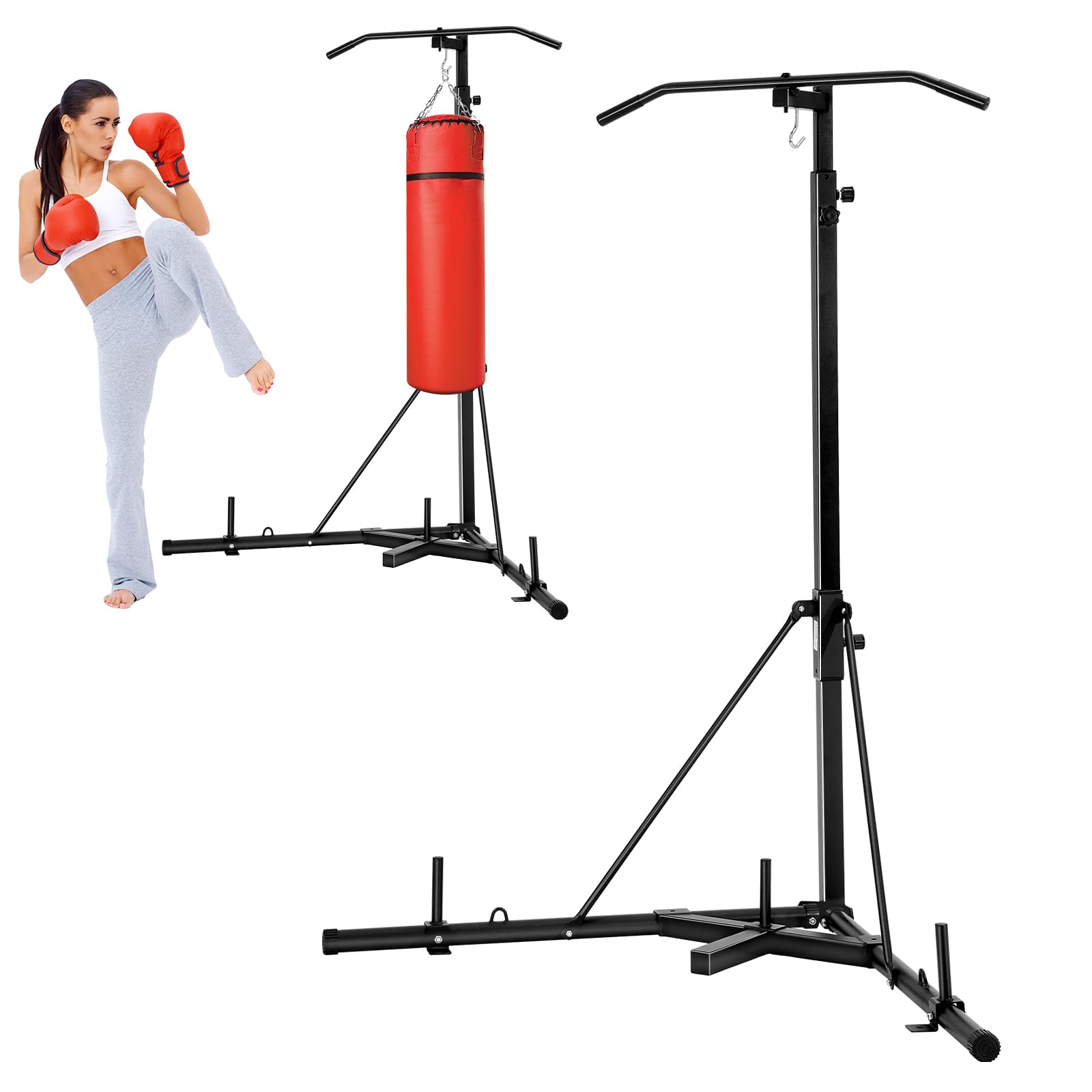 VEVOR Soporte para saco de boxeo, ajustable en altura, base pesada, soporta 140 libras, acero resistente