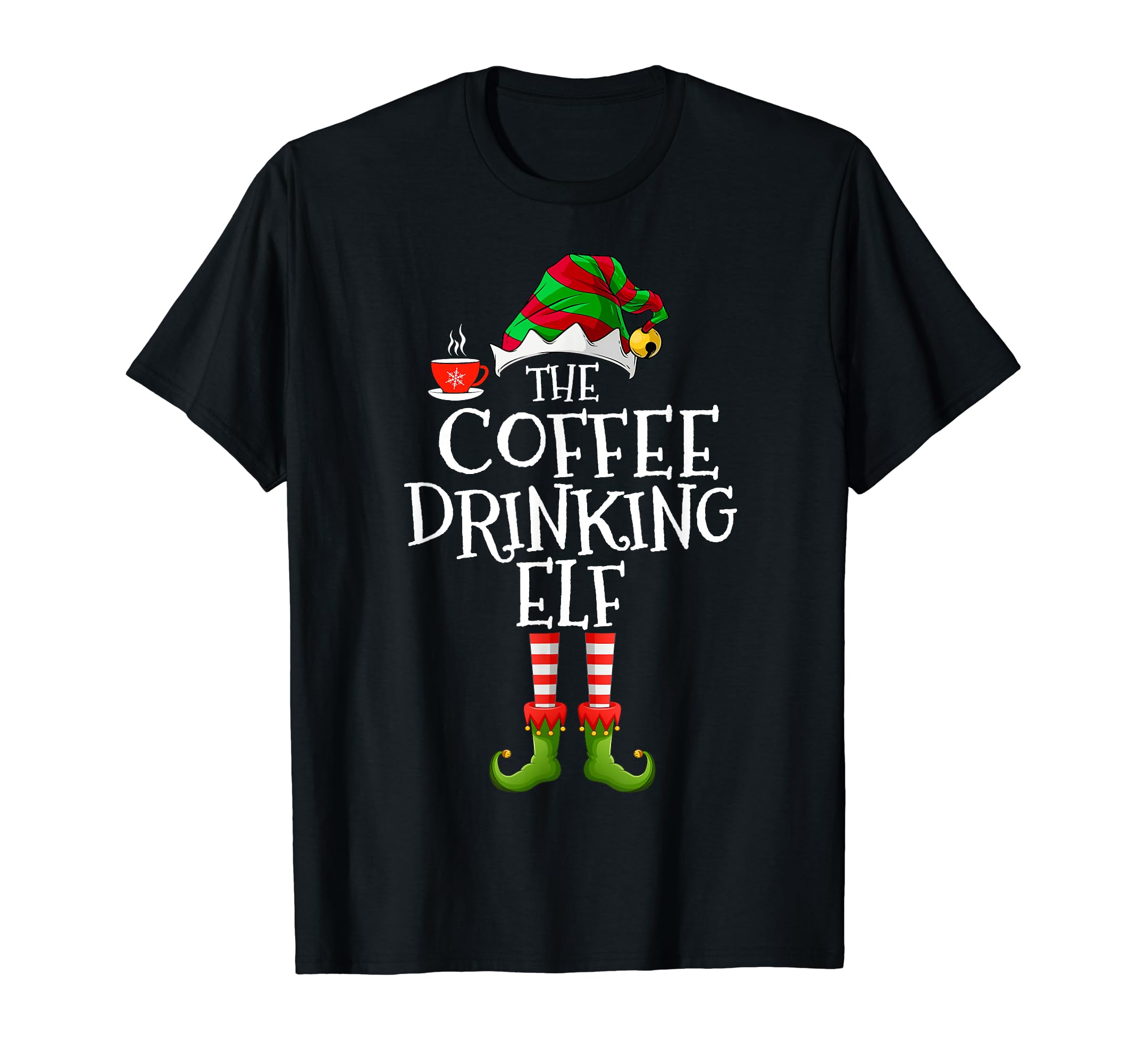 Coffee Drinking Elf Group Matching Family Christmas Funny T-Shirt