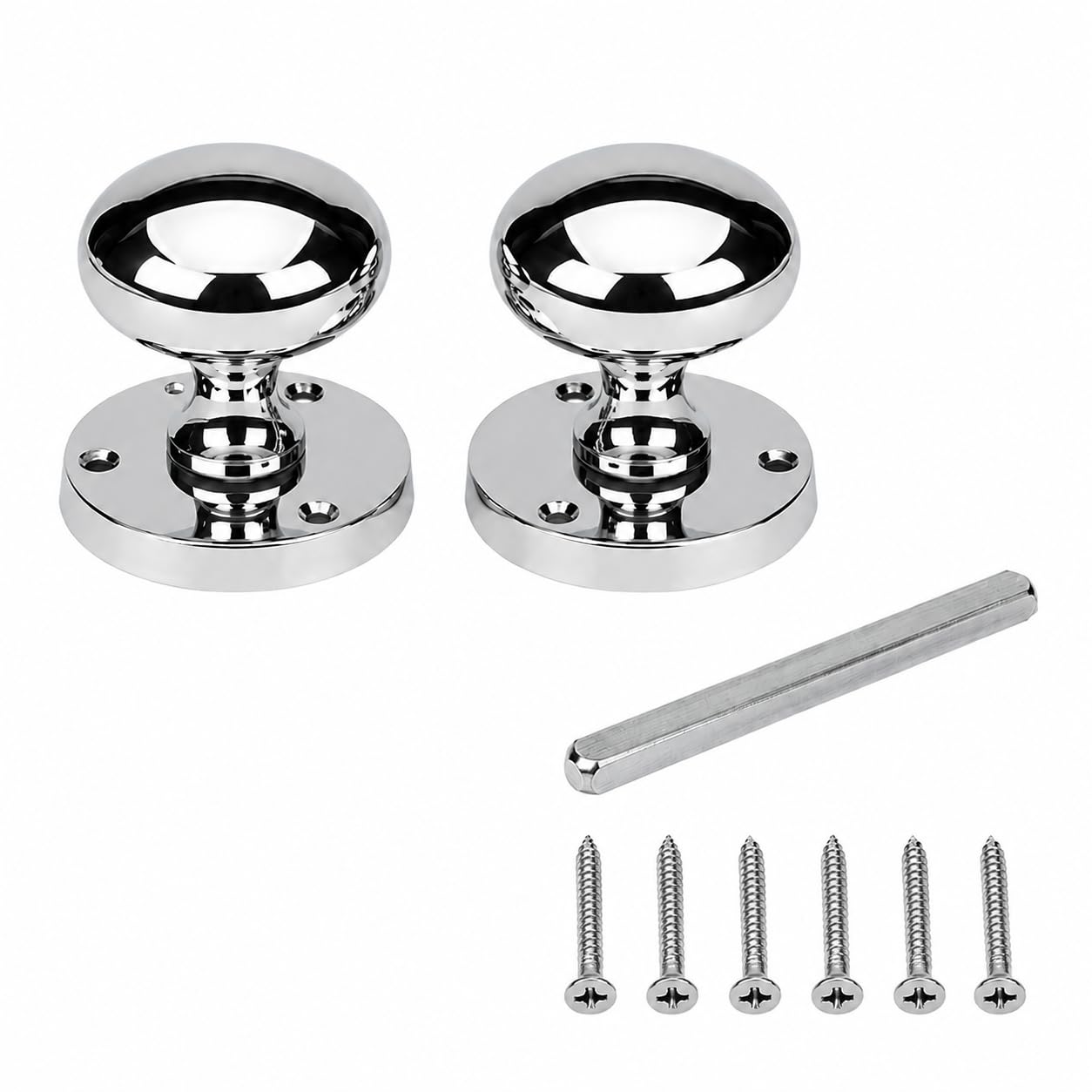 HouseFittingsUK Chrome Mortice Sprung Door Knob Set Pack Pair-Heavy Duty