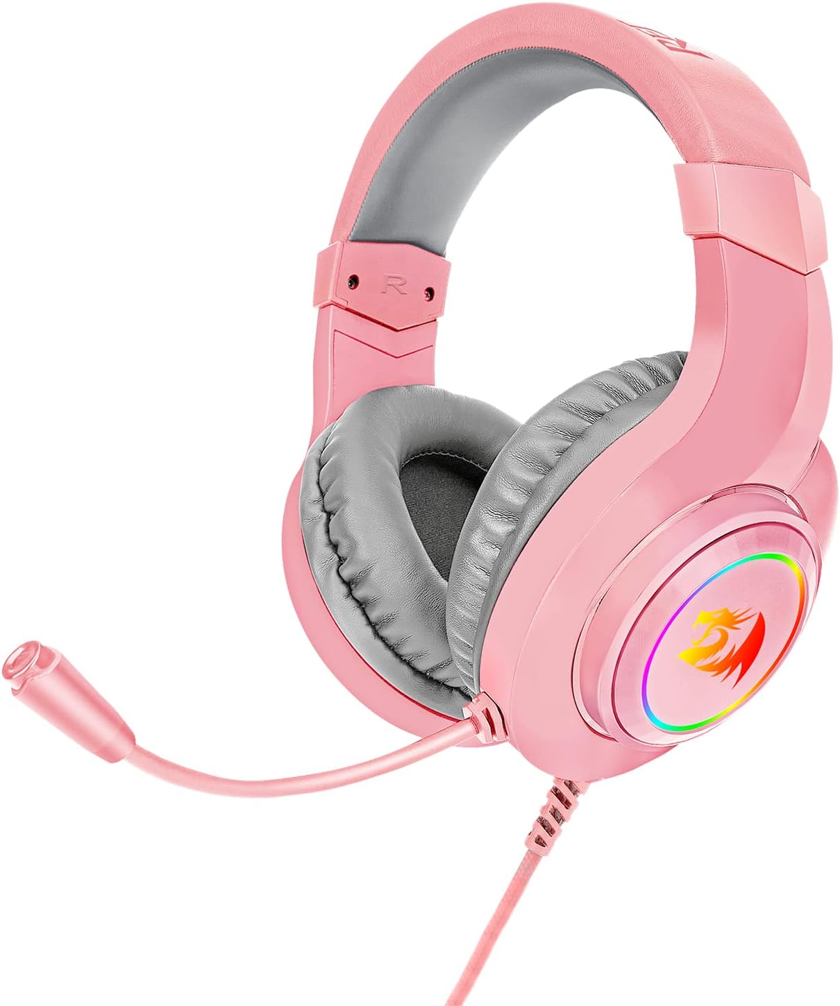Redragon H260 Hylas RGB Pink Gaming Headset with Microphone, Circumaural Pads, Compatible with Xbox One PS4 PS5 Laptop PC, Pink