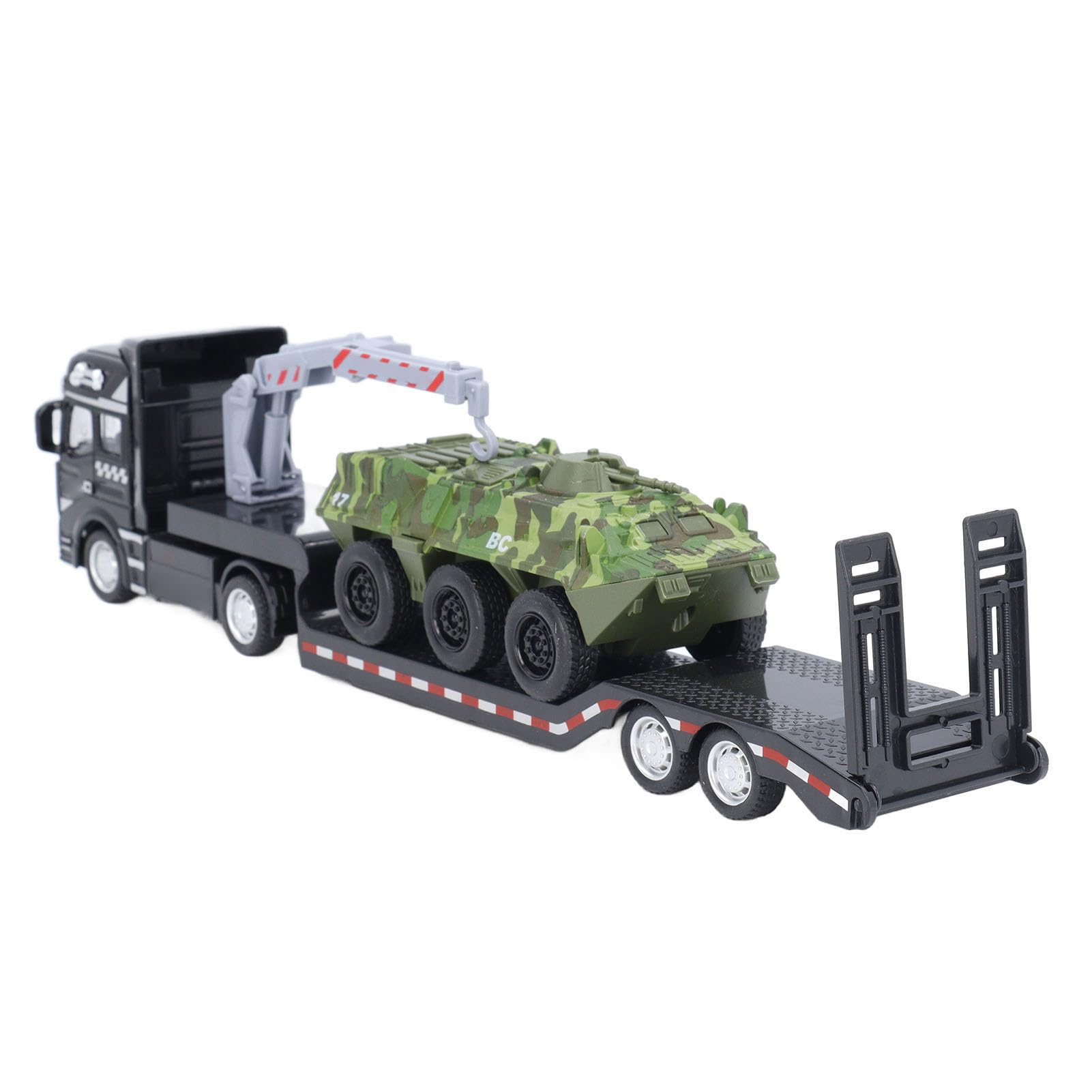 Aramox Collectible Military Flatbed Trailer Toy Simulation with Armored Car, Premium Alloy Material and Detachable Design for Children's Learning and Play (Green)