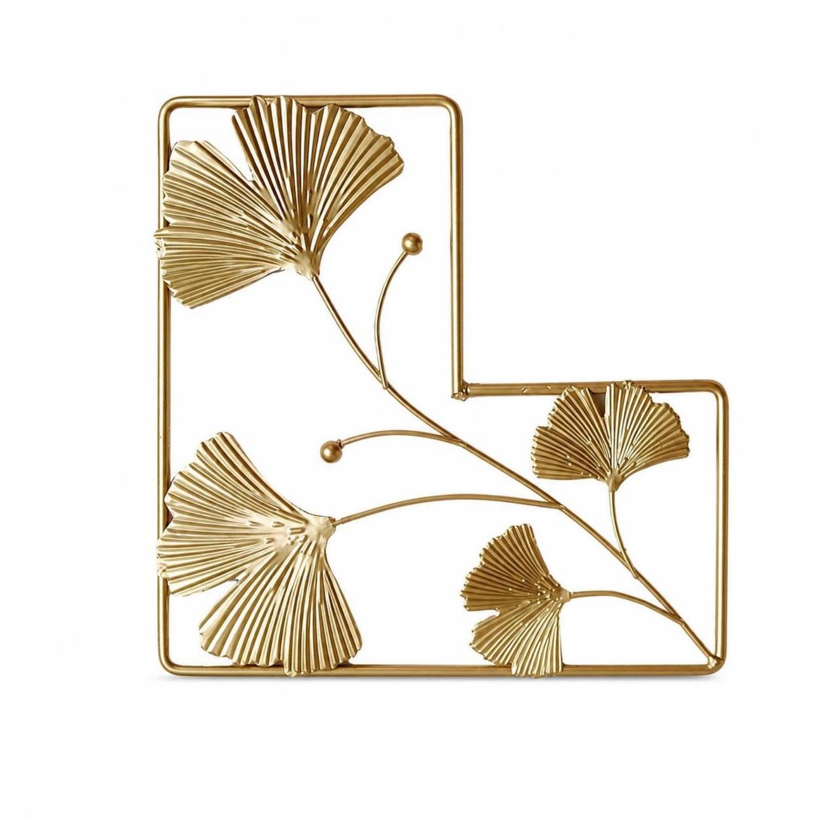 SNAPPSY Metal Wall Golden-Hued-Toned Wall Decoration with Leaf Design Openwork for Living Room, Bedroom, Entryway F-image-18