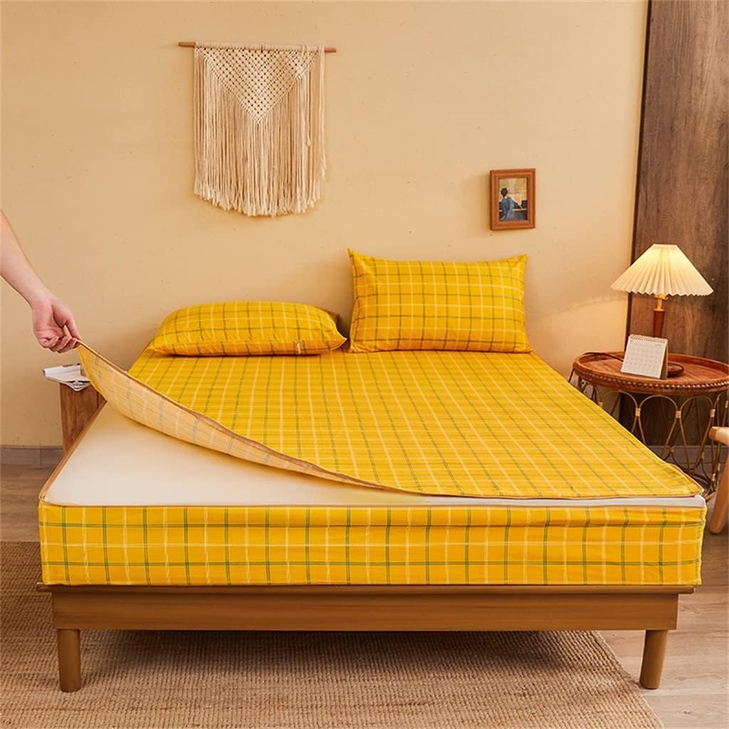 Full Coverage Removable Mattress Cover Quilted Sheet Zip Six Sides(E,180x200x20cm)