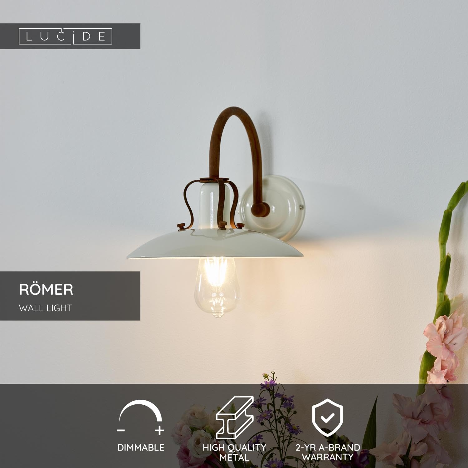 Lucide RÖMER - lampa ścienna - Ø 24 cm - 1 x E27 - beżowa, kremowa, 1 x 32 x 21 cm, 30276/01/38