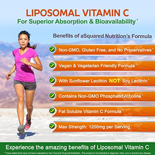 Liposomal Vitamin C - 1200mg Supplement - 180 Capsules - High Absorption VIT C Ascorbic Acid Pills - Liposome Encapsulated - Supports Immune System & Collagen Health - Non-GMO - 90 Servings