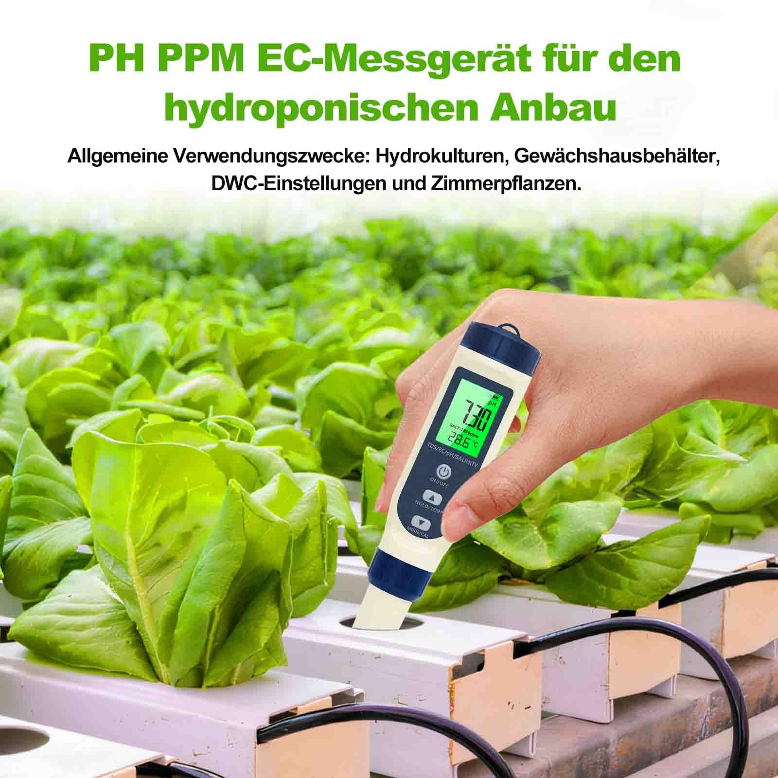 PH Messgerät Wasser 5 in 1 TDS EC Salzgehalt Thermometer LCD-Display Automatische Temperaturkompensation pH Tester Hochpräziser Wassertester
