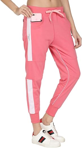 UZARUS Women's Cotton Slim Fit Joggers Track Pants with 2 Zippered Pockets