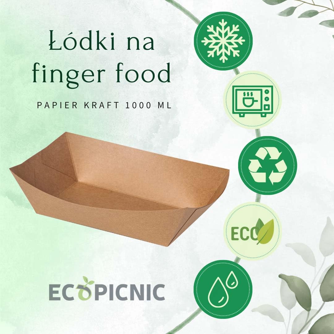 500 sztuk Kraftowych Pojemników na Żywność w Kształcie Łódek 1000 ml | Ekologiczne Jednorazowe Tacki do Serwowania Przekąsek, Kanapek i Przystawek, Idealne na Wynos i Wydarzenia
