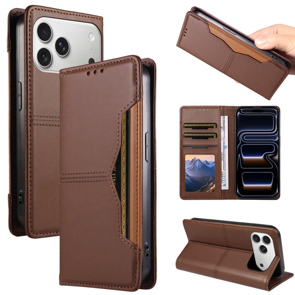 Generic Custodia compatibile con iPhone 14 Pro Max (colore: marrone) custodia a portafoglio in pelle custodia per carte di credito elegante