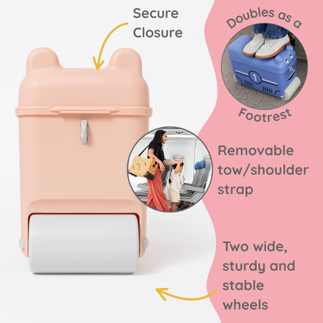 Valigetta per bambini da 2 a 7 anni | 16 L Ride-On con coperchio bloccabile, tracolla e vassoio – valigetta da viaggio per tirare e sedersi, rosa antico, Trolley rigido