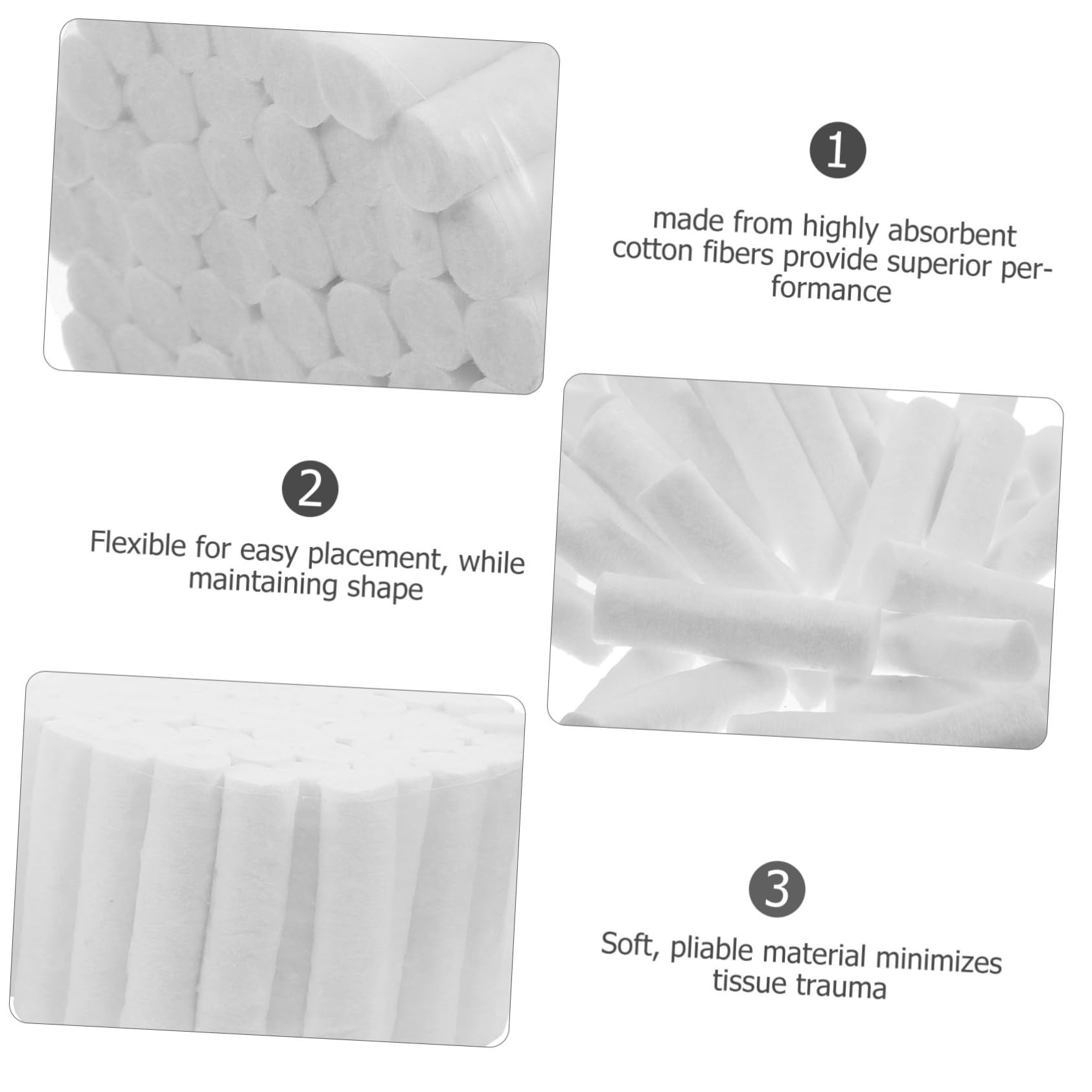 Cabilock Tamponi Odontoiatrici in Cotone Bianco 5 Pezzi, Assorbenti e Flessibili per Uso Dentale e Forniture Orali, Mantengono la Forma per Pulizia Manuale