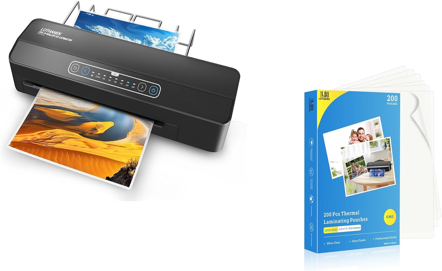 A3 6-Roller Commercial Laminator Machine+200 Pack Thermal Laminating Pouches 5 Mil