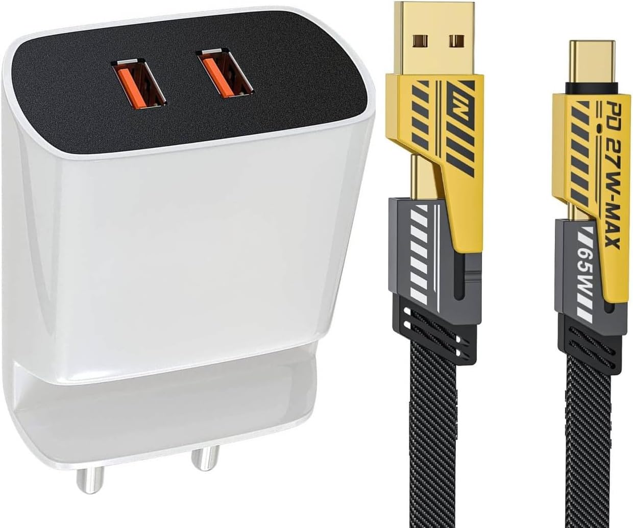 48W Charger for Sony Xperia M2 Aqua Dual USB Port High Speed Turbo Charge QC 3.0 Smart with 1.2m 4-in-1 Metal Flat Braided Indestructible Multi Cable iOS Type-C USB Cable (White, Stand, SH.A)