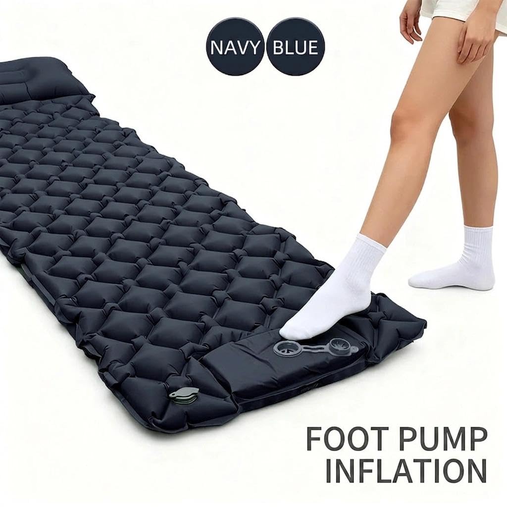 ARCSUN Matelas de Camping Autogonflant avec Pompe à Pied, Tapis de Sol Portable pour Plage, Voyage, Randonnée(Royal Blue,Taille Matelas Petit Double (60 cm x 190 cm))