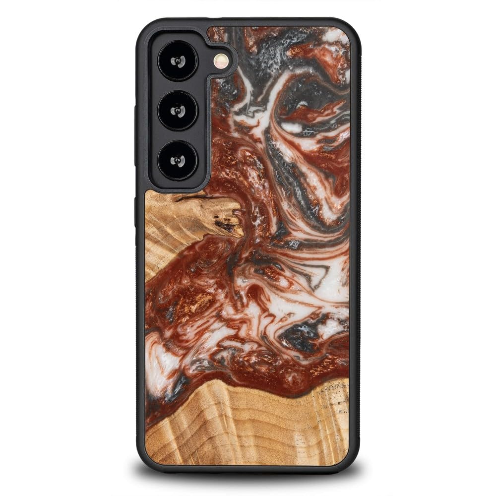 Funda única compatible con Samsung Galaxy S23, hecha a mano de madera de bocote y resina, diseño de Planets Wenus, resistente a los golpes con marco de silicona TPU