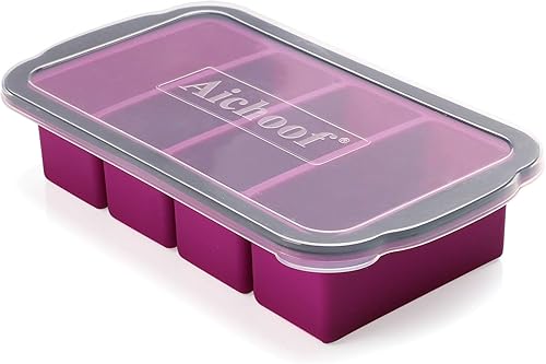 Bandeja de congelación extra grande de 1 taza con tapa, moldes para congelador de alimentos para sopa, caldo, salsa o mantequilla, bandejas para