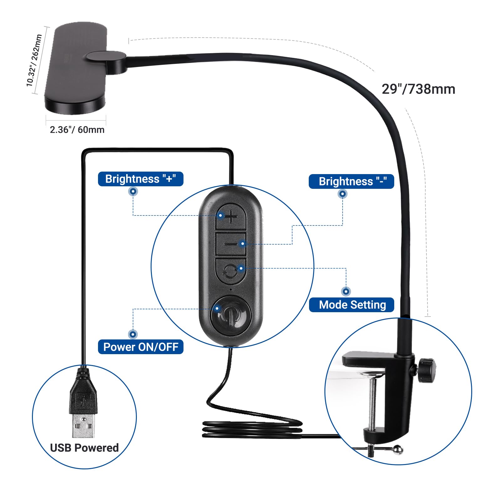 NEEWER ENTRY LEVEL VERSION lampa stołowa LED z zaciskiem, 10 W, Edge Lit Clip on, elastyczna lampka na biurko, z ochroną oczu, 5 trybów kolorystycznych, CRI80+, możliwość ściemniania, do biura