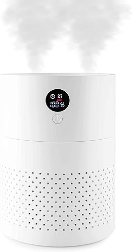 TREVA Portable Cool Mist Humidifier 2 Liter Capacity Rechargeable Battery Powered 2 Misting Modes Led Display Panel and Auto Shut Off
