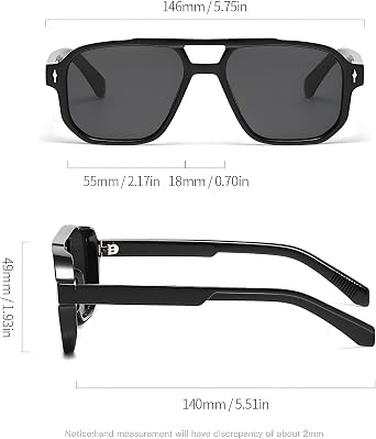Vintage Pilot 70s Square Men Women Sunglasses, Double Bridge UV400 Tinted Lens Sunglasses for Driving, Sports, and Travel