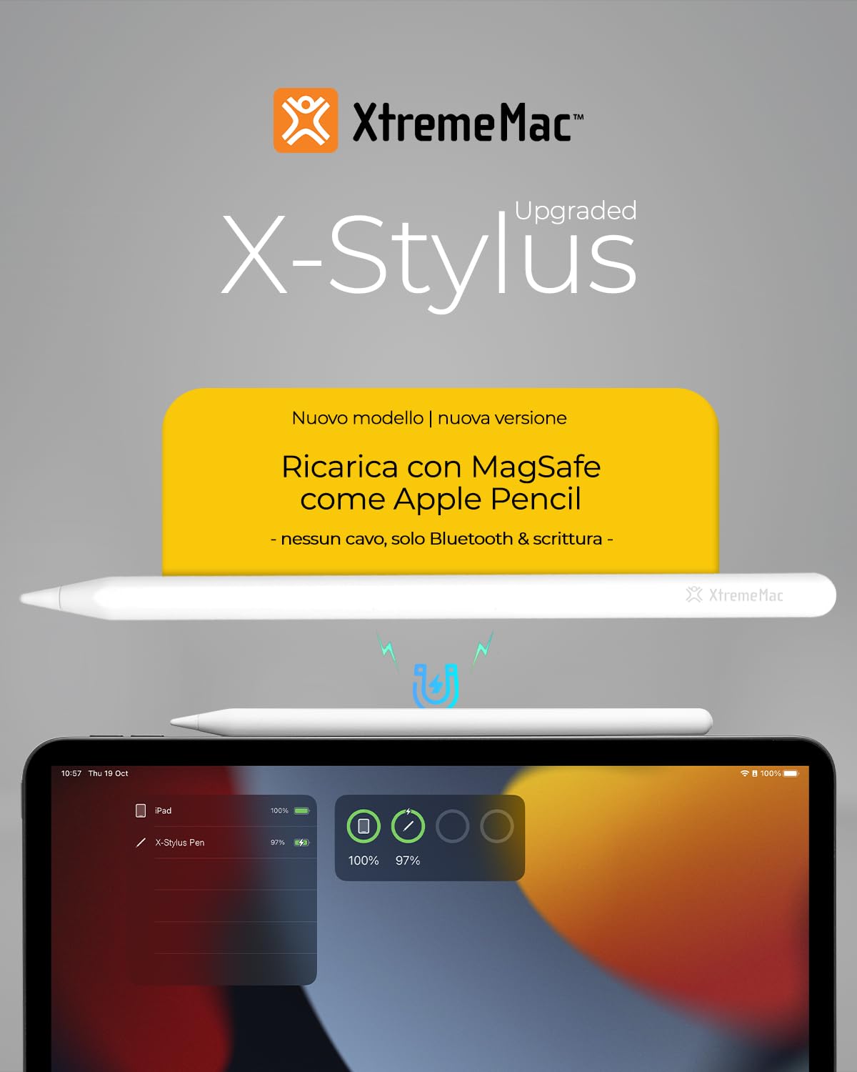 XtremeMac X-Stylus: penna di ricarica wireless aggiornata, compatibile con iPad Pro (12,9" e 11", Gen 1-6), iPad Air (Gen 4-5), iPad Mini 6