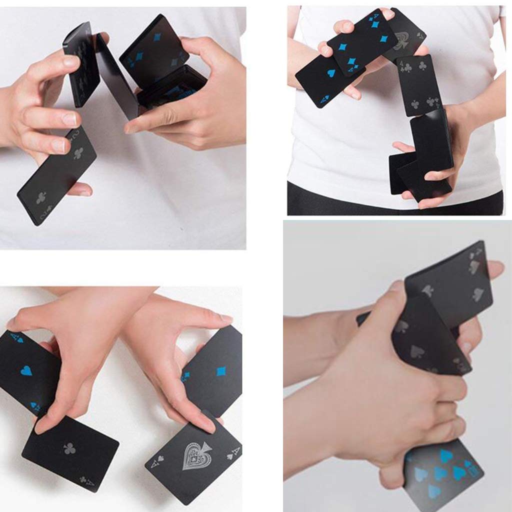 PLAYZOCO Mazzo Da Poker In Plastica Impermeabile – Carte Professionali Con Design Nero, Blu E Argento Per Giocare Ovunque - 3