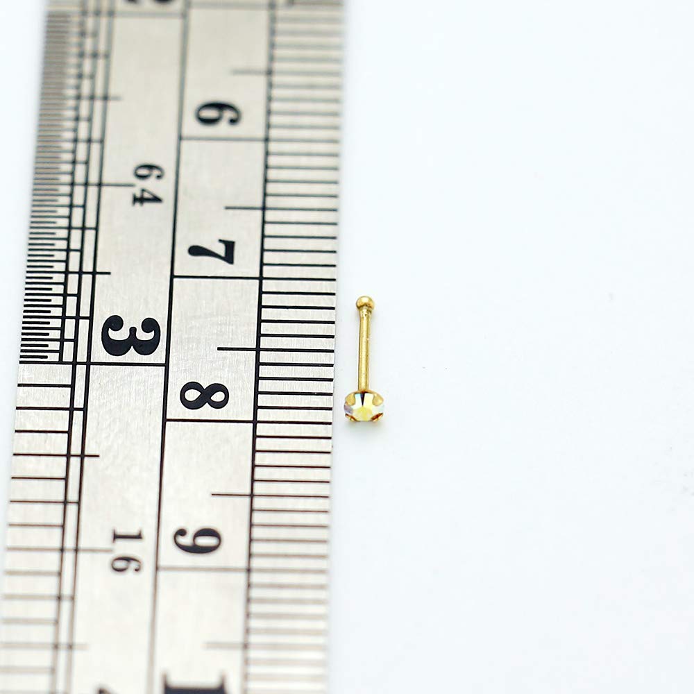 Monster Piercing - 14K Gold Echtgold | Nasenpiercing Nasenstecker Stud | Kristallstein | Stabstärke: 22G (0,6 mm) | Stablänge: 6mm | Steingröße: 1,5mm bis 2,5mm | Hypoallergen