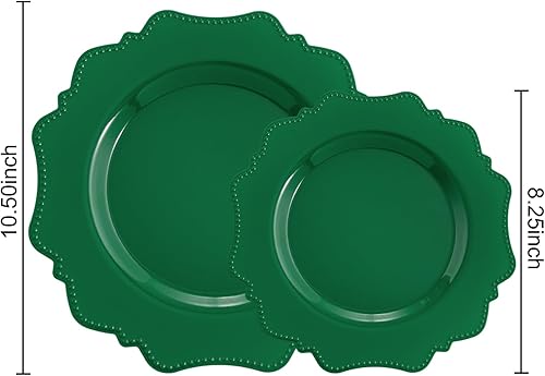 Miniatura 2 de COLOSUS Platos de plástico desechables, 60 unidades, platos de fiesta de plástico verde, 30 platos llanos resistentes de 10.5 pulgadas y 30 platos