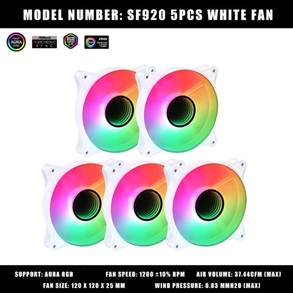 NOBRIM Caja de la computadora Sf920 Radiador de Aire 37.44cfm 1-8pcs / Set Ventiladores con Cubierta de 120 mm Gabinete para Jugadores de 120 mm Refrigeración de Alto Rendimiento 5v 3pin A-RGB
