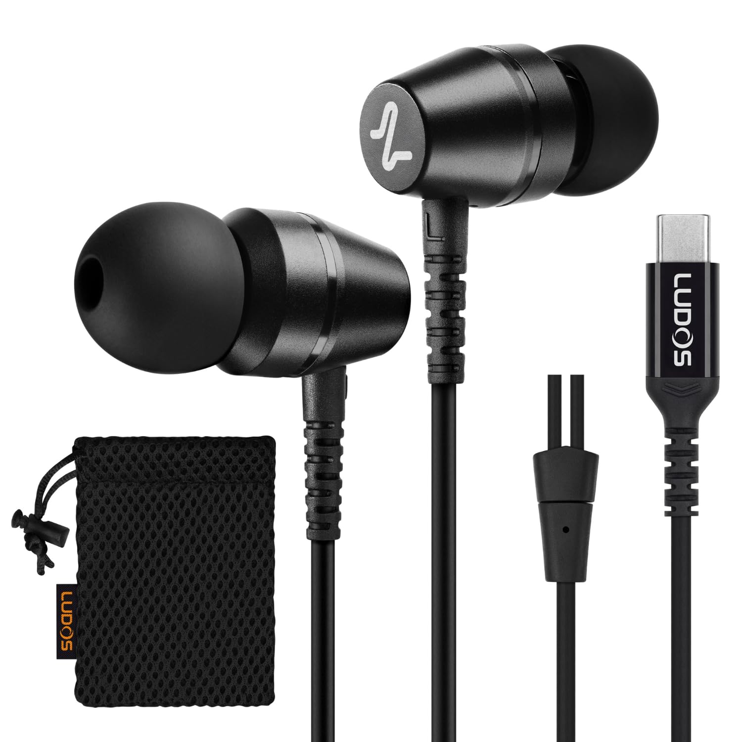 LUDOS OMNITONE USB C Coffee Earphone In-Ear Headphones Crystal Clear Audio Balanced High Low Low Foam Material Durable Cable Earphone with Mic Base Volume Control for Samsung