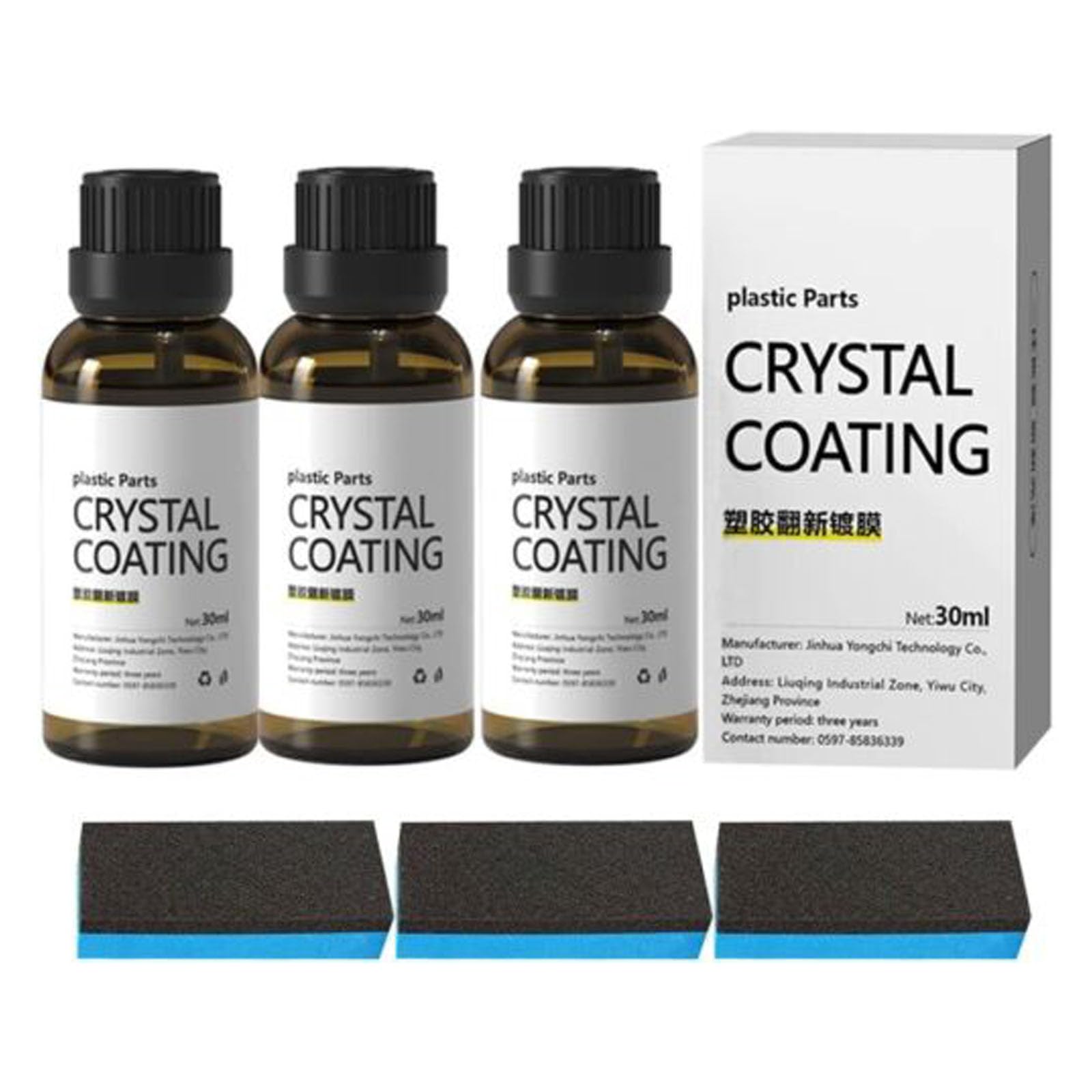 Plastic Parts Refurbish Agent for Cars,Car Plastic Restorer Crystal Coating,Car Crystal Coating Plastic Restoration, Long Duration Plastic Parts Refurbish Agent for Automotive with Sponge (3pcs)