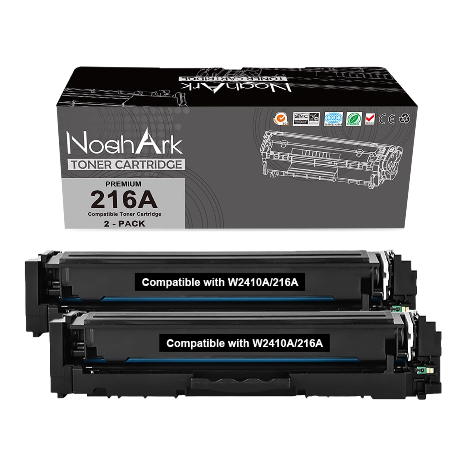 NoahArk W2410A 216A wkład z chipem kompatybilny z drukarką 216A Color Laserjet Pro M155 M155a M155nw MFP M182 M183 M182n M182nw M183fw (zestaw 2 sztuk, czarny)