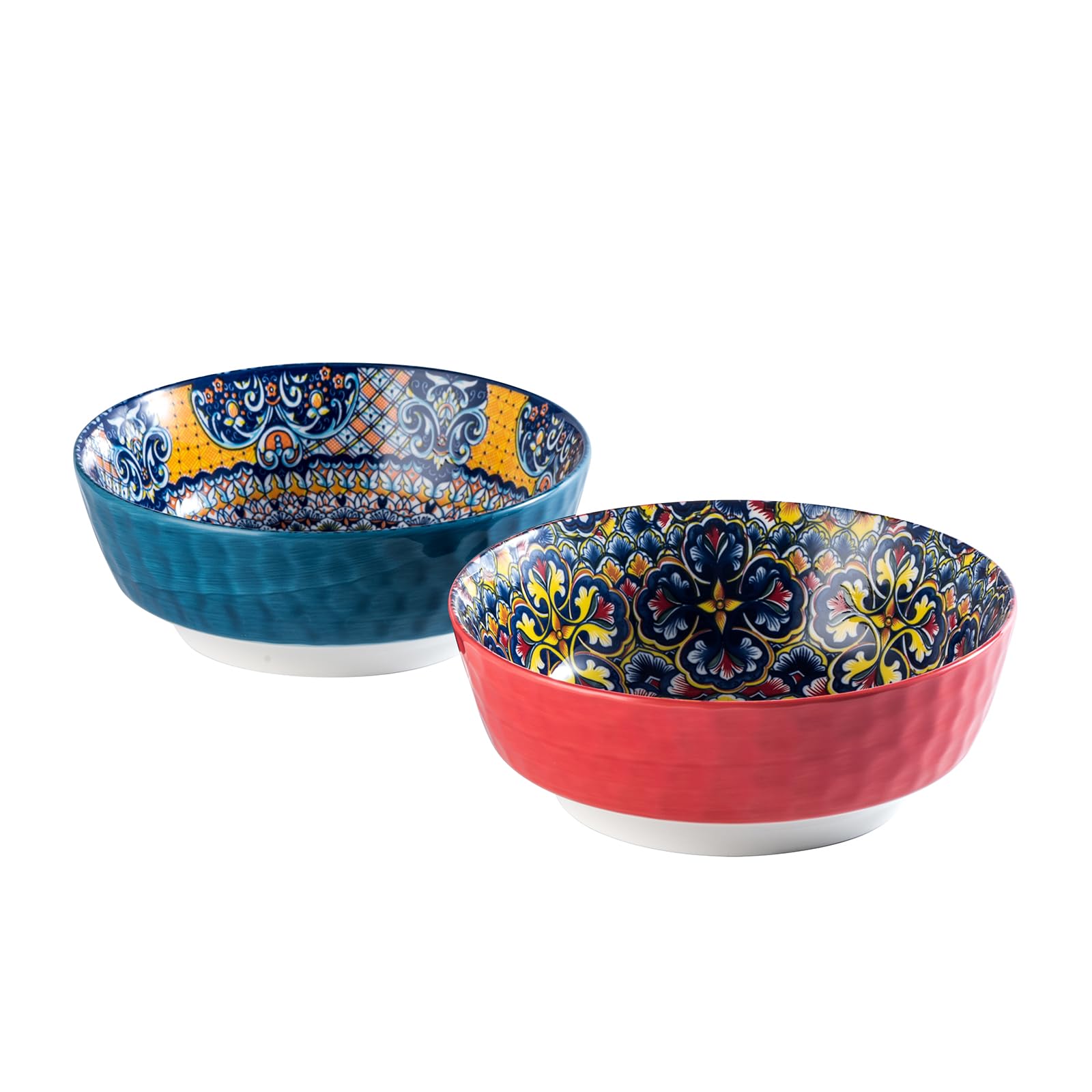 HENXFEN LEAD 1440ml Salad Bowl, Large Porcelain Serving Bowls Set of 2, Ceramic Bowl for Ramen, Soup, Fruit, Snacks etc. Colourful - Bohemian Style