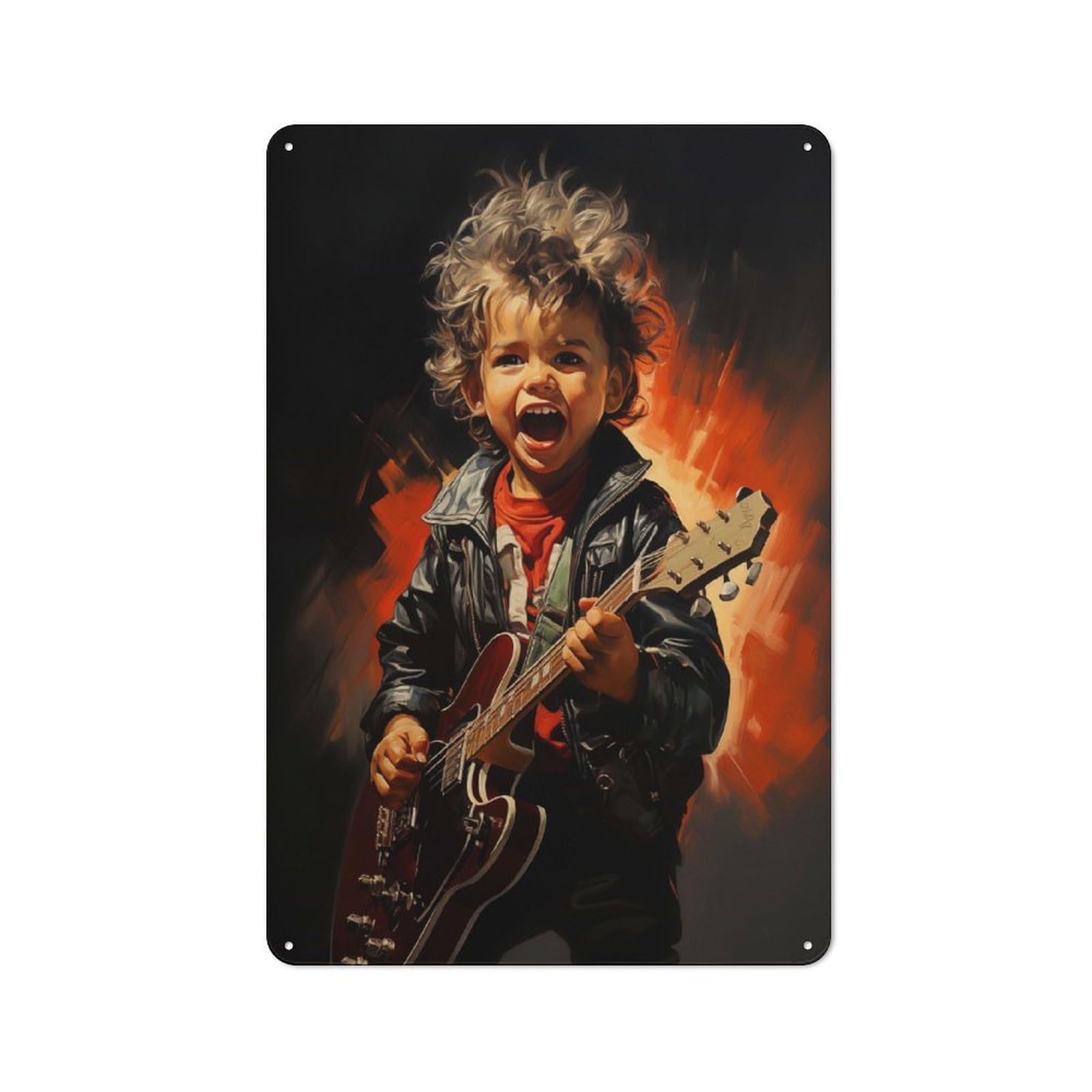 Junmoney Style-18 Vintage Metal Plaque 30X20cm Featuring Rock And Roll Kid For Hallway Wall, For Wall Display Collectors