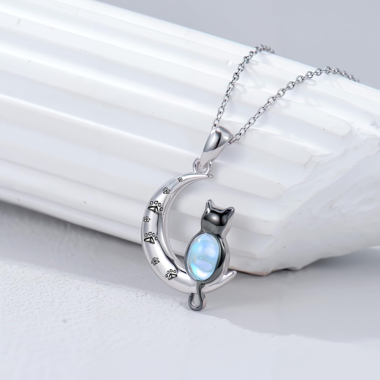 Moonstone Black Cat Necklace for Women 925 Sterling Silver Black Cat Crescent Moon Pendant Ladies Jewelry Gifts - Image 2