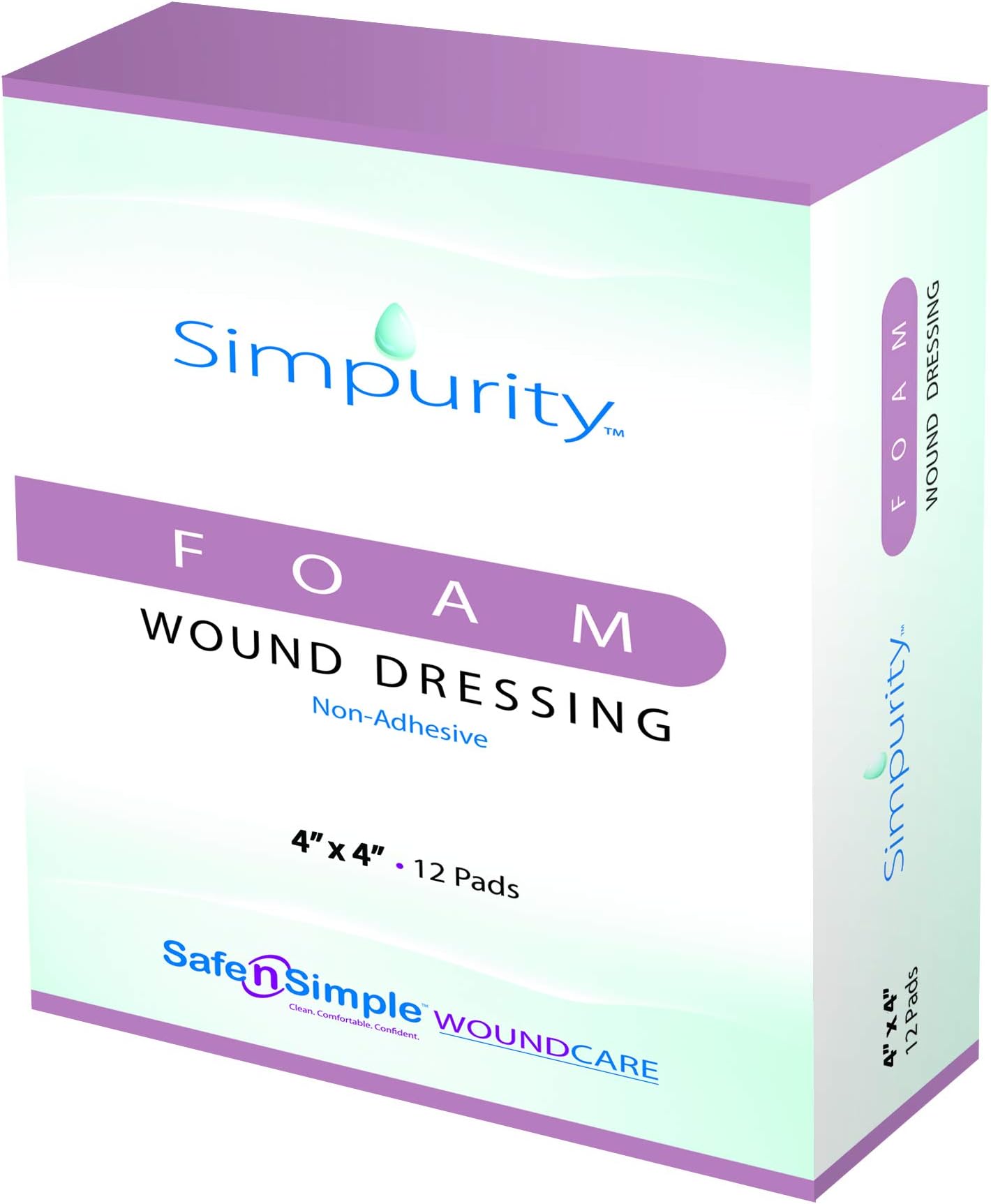 Safe n’ Simple Medical Foam Dressing for Wounds - 12 Pack Individual Thick Pads 4" x 4" - Highly Absorbent Medical Foam Padding for Wound Care - Non-Adherent Foam Dressing Without Border