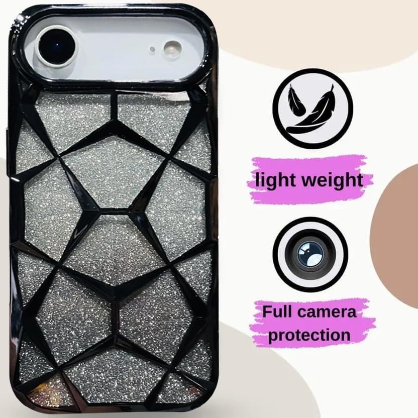 Image of VONZEE Gradient Glitter Back Cover Case Compatible with iPhone 17 Air, Luxury Electroplated 3D Cube, Diamond Bling Shiny Soft TPU Clear Shockproof Women Girls Protective Phone Cover (Black)