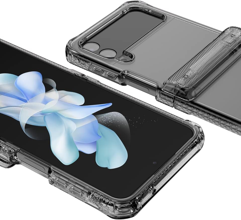 ITSKINS Supreme R Clear Hinge Protective Phone Case for Samsung Galaxy Z Flip4 5G, Slim Hybrid Case, Anti-Yellowing, Anti-Slip and Heavy Duty Shockproof Cover, Military Phone Case | Smoke