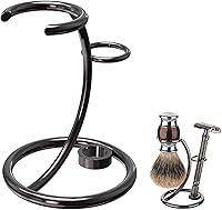 Linkidea Brushed Nickel Shaving Brush & Safety Razor Stand Holder - Fits Vikings Blade Chieftain, Gillette Mach3, Fusion & Most DE Razors