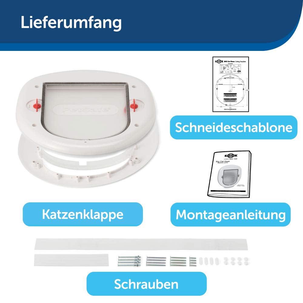 PetSafe Große Katzenklappe für Katzen/kleine Hunde, Ideal für Fenster/Schiebetüren, Tiere bis 10 kg, 4 manuelle Verschlussoptionen, Weiß, Staywell