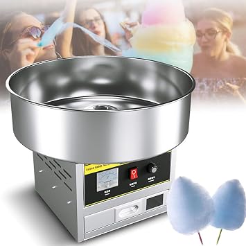 Electric Stainless Steel Candy Floss Maker, Cotton Candy Machine Commercial, with Large Locker and Stainless Steel Bowl, for Family Party, Kids Birthday