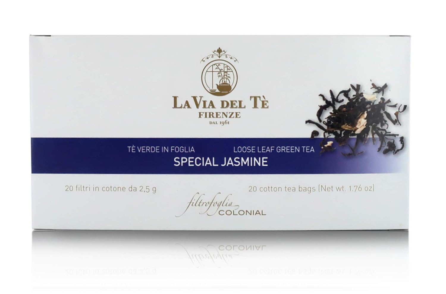 La Via del Te Jasmine Tea, Chinese Green Tea, 20 Teabags, Total Net Wt: 50g / 1.76oz