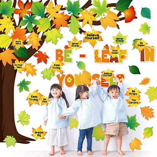 90 Pcs Big Tree Bulletin Board Set with Maple Leaves Letters Tree