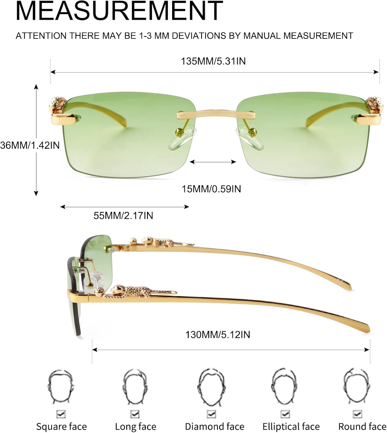 ADE WU Vintage Rimless Sunglasses Retro Luxury Gold Metal Frameless Rectangle Colored Lens Sun Glasses - Image 5