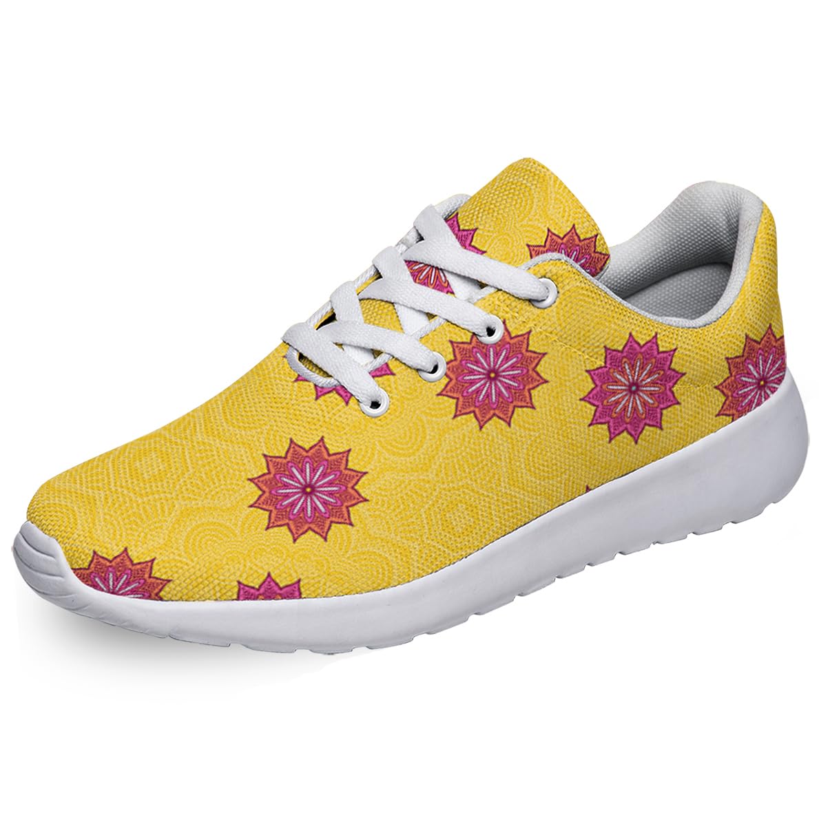 Women Men Ethnic Floral Prints Shoes Slip On Running Shoes Athletic Tennis Sneakers White Size 7