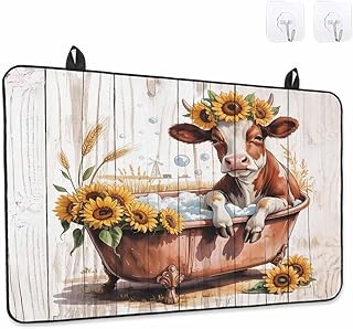 Fall Stove Top Cover Thanksgiving Cow Bathtub Stove Cover for Electric Stove Top Sunflower Wheat Ears Wood Glass Cooktop Covers Anti-Slip Mat Heat Countertop Protector Home Kitchen Decor 28.5"x20.5"