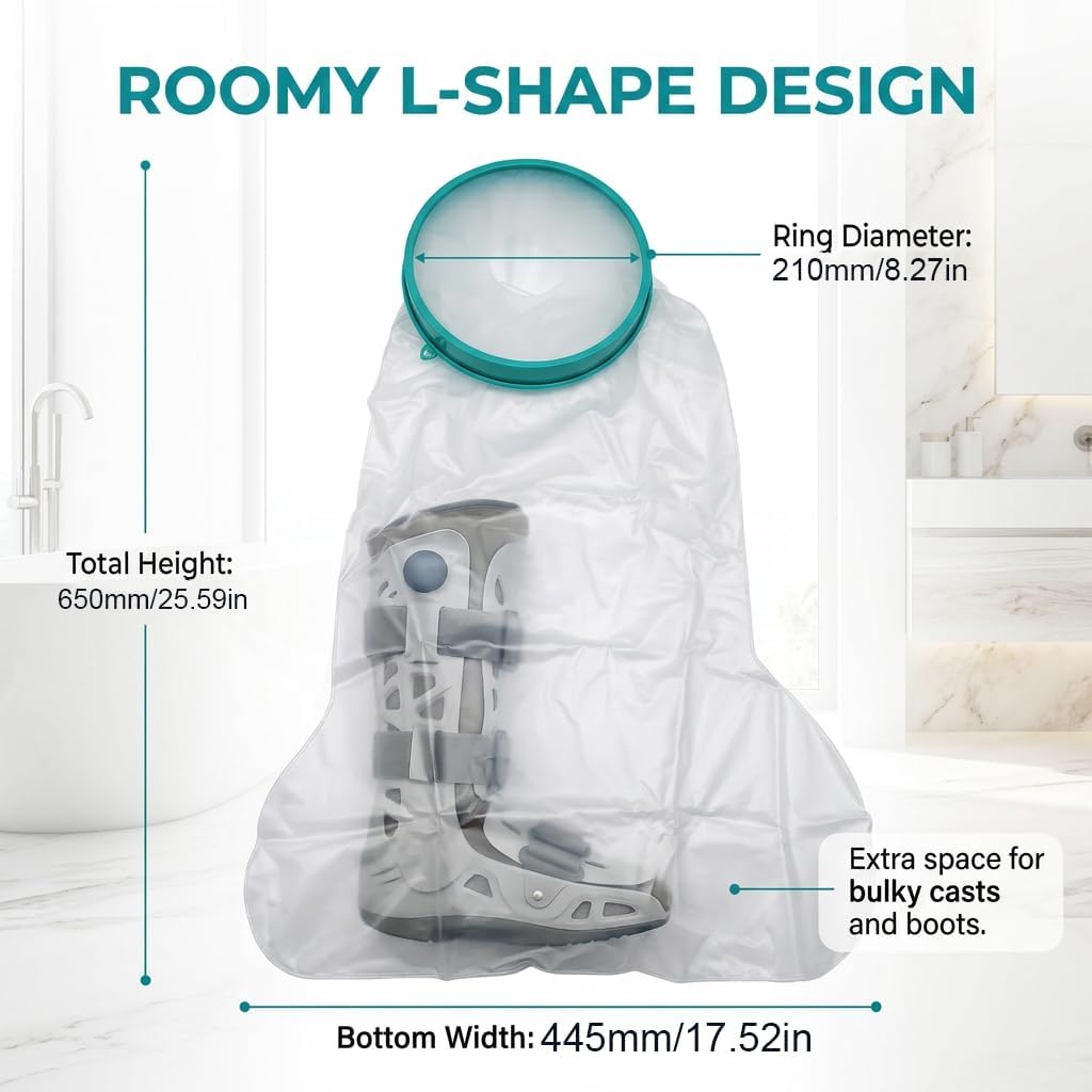 Waterproof Leg Cast Cover for Showering, 21cm/8.27'' with Reusable Cast Protector for Shower Leg Adult, Soft Comfortable Shower Cover for Foot, Ankle, Knee, Bandages, Casts