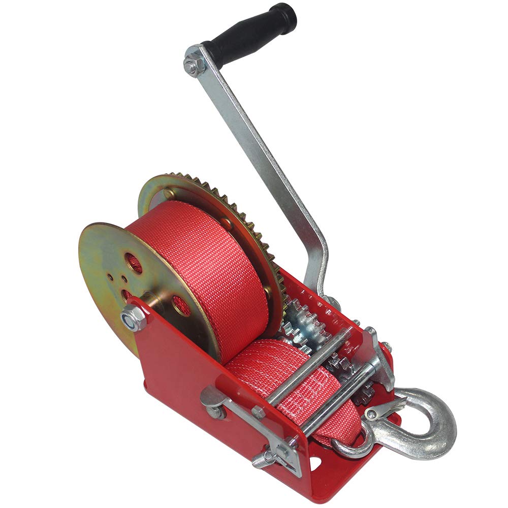 OPENROADBoat Winch 3500lbs Hand Winch, with 32ft Red Strap and 2 Speed switchable, for Boat Trailer Towing Winch
