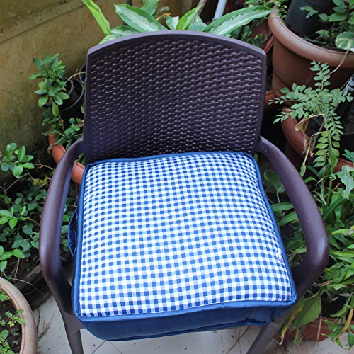 Image of COOZLY 18 Inches X 18 Inches Chairpad /Seat Cushion with Elastic Straps - Cotton Printed Design Tuf Fibre Filling | Seat Cushion (Gingham)