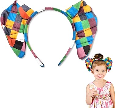 Head Bands for Girls, Colorful Patchwork Elephant Costume Ear Accessory, Elephants Cartoon Animal Headband for World Book Day Animal Fancy Dress Up